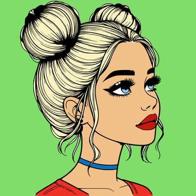 realistic girl with buns on the top of her head