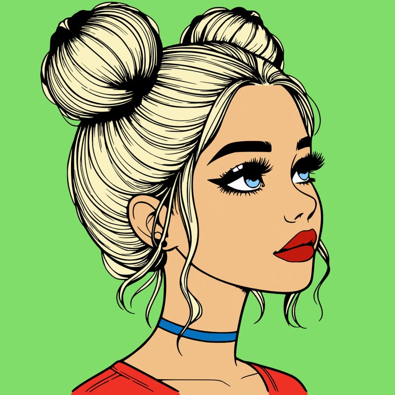 realistic girl with buns on the top of her head