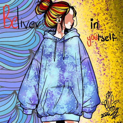 realistic girl with a oversized sweatshirt on and a bun