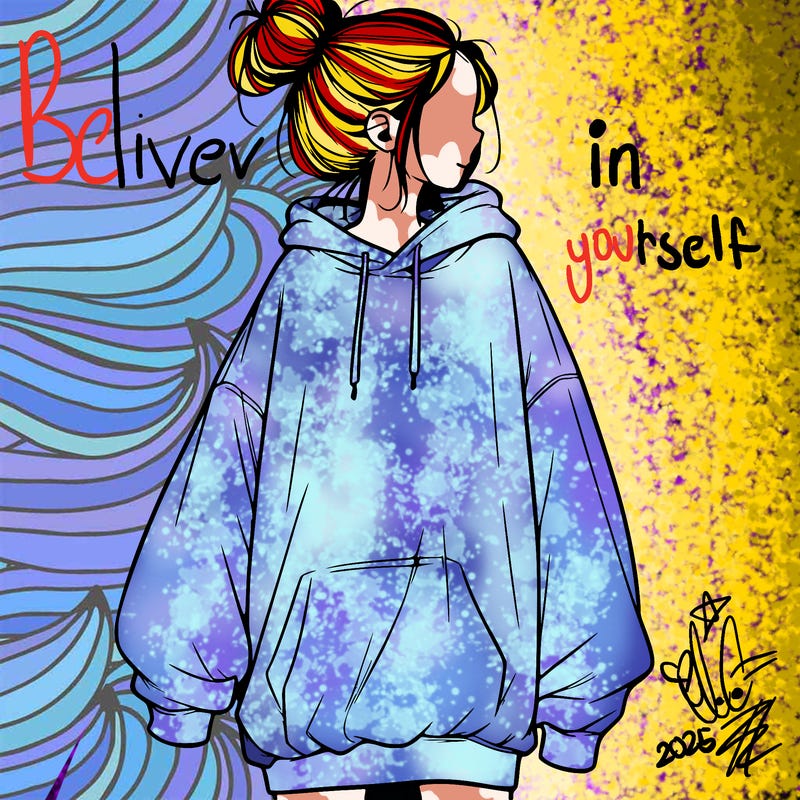 realistic girl with a oversized sweatshirt on and a bun