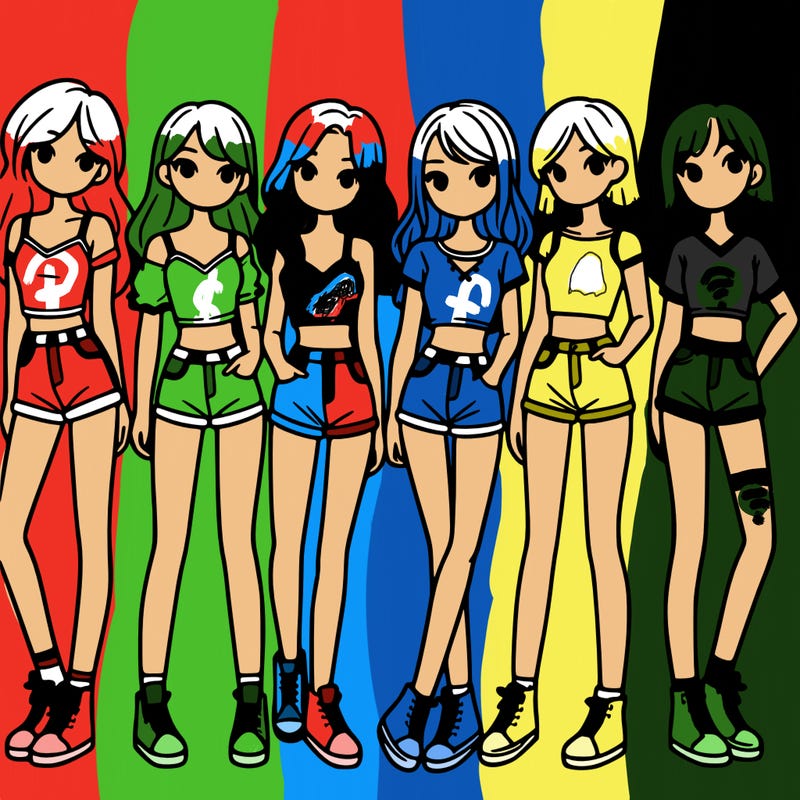 a group of girls wearing crop tops and shorts