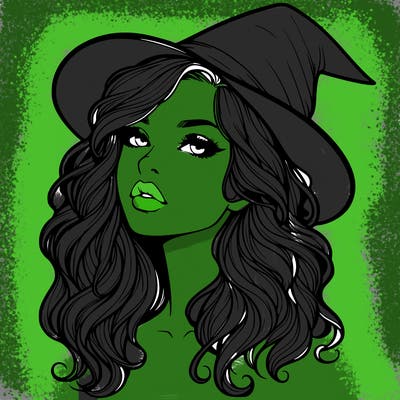 realistic witch girl with wavy hair and lips