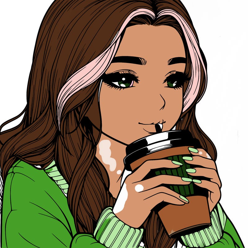 realistic girl drinking coffee
