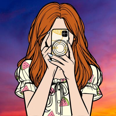 a realistic girl holding her phone taking pictures