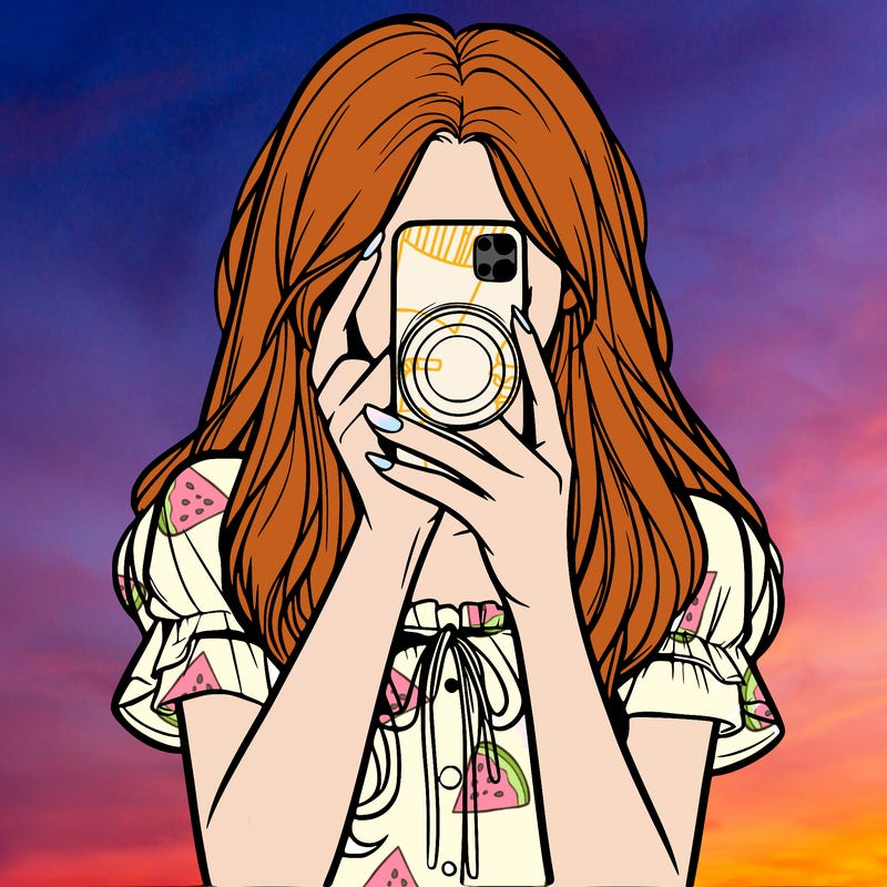 a realistic girl holding her phone taking pictures