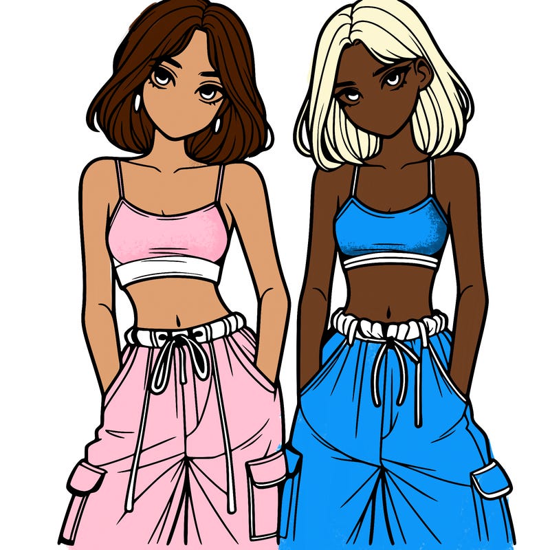 two girls with crop top with baggy pants