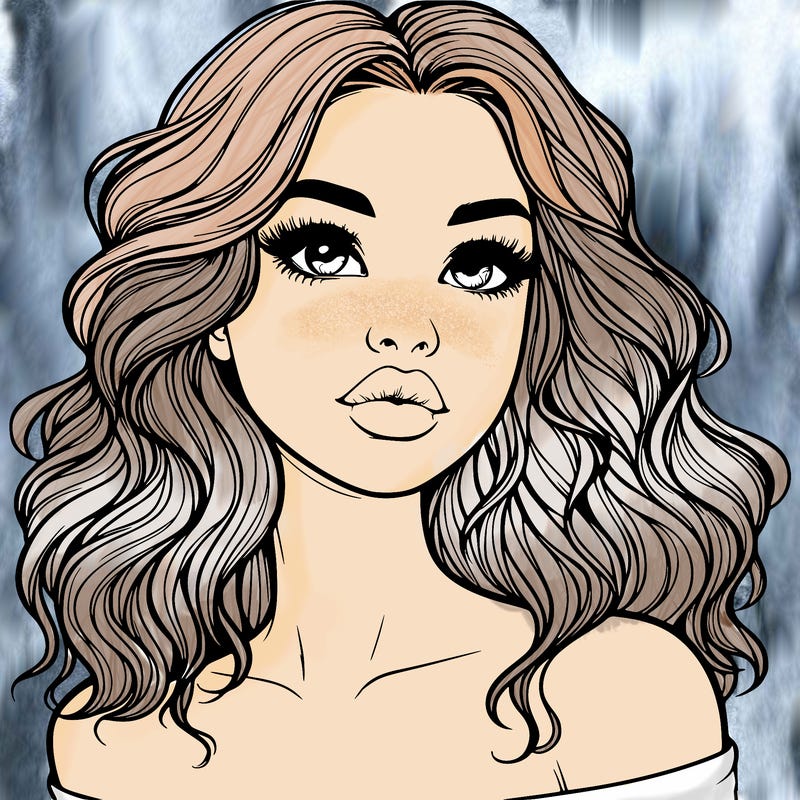 realistic girl with wavy hair and lips