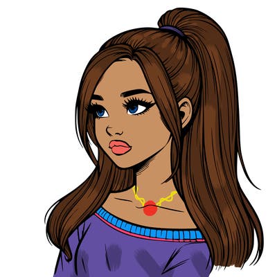 realistic girl with a high ponytail