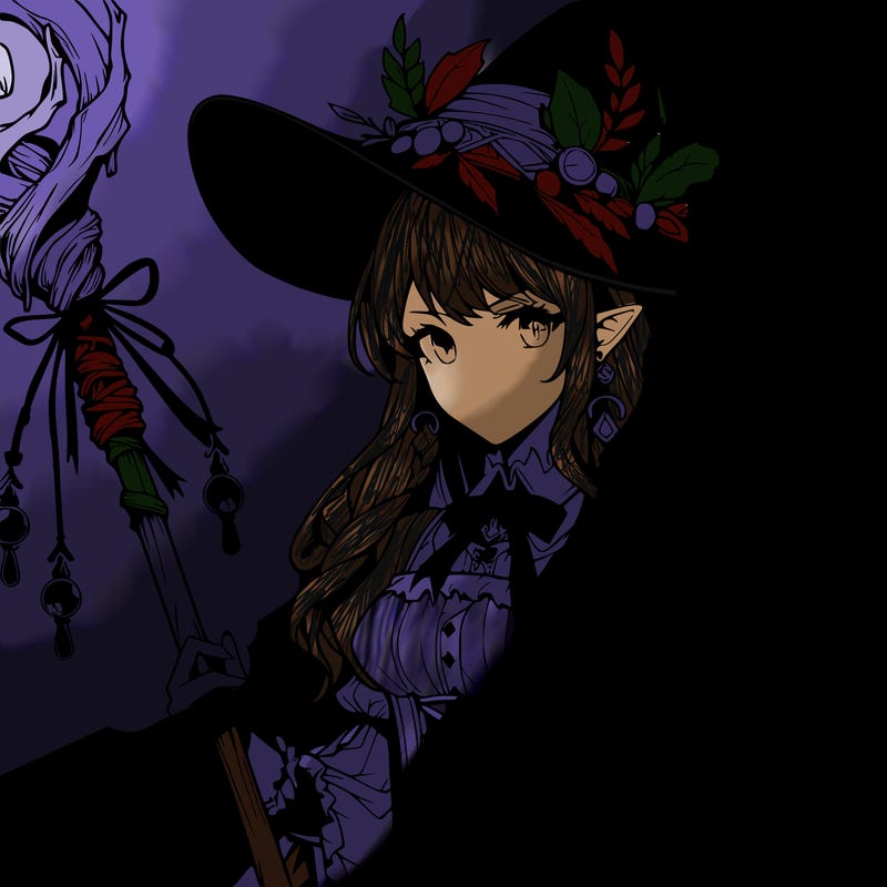 a realistic fantasy manga witch with a staff