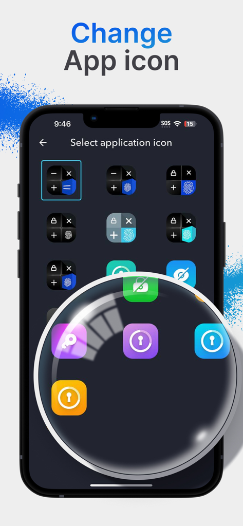 Calculator Vault Private Photo - A selection screen for choosing different app icons like calculators or locks to disguise the private vault app