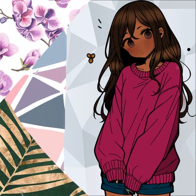 manga teen girl  in a sweater and baggy pants