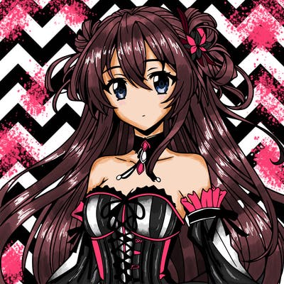 anime girl with a corset and long flowy hair
