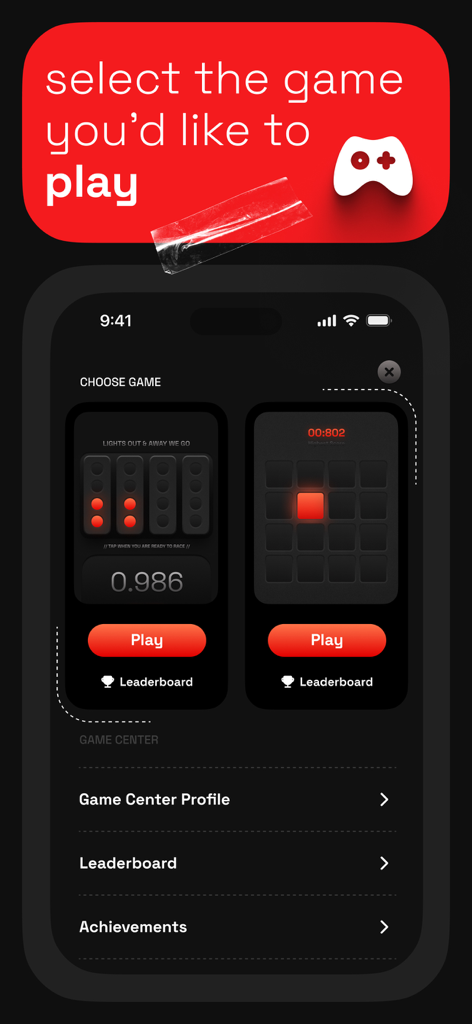 Reflex Club: Reaction Game - Game selection screen in Reflex Club showing different reaction test modes like racing lights and grid taps