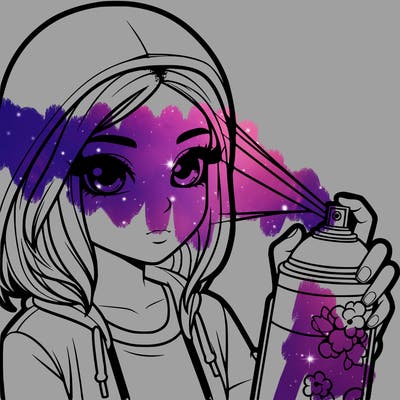 realistic girl spray painting