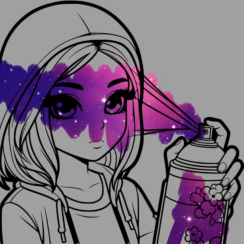 realistic girl spray painting