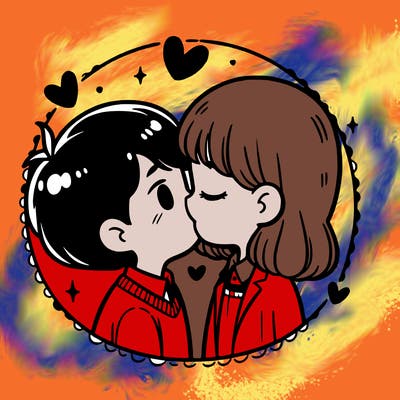 a girl kissing a boy