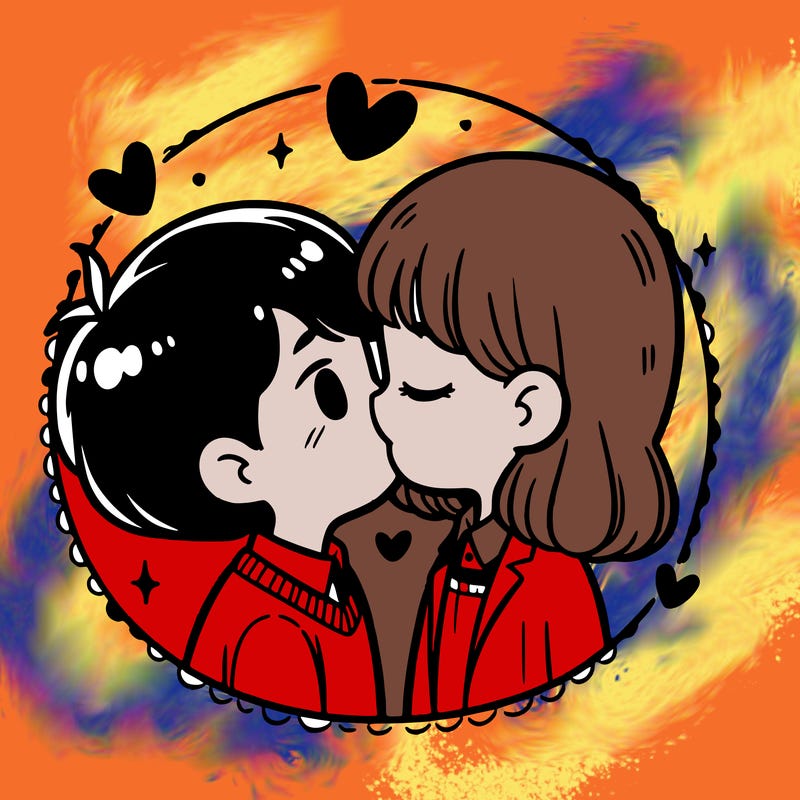 a girl kissing a boy