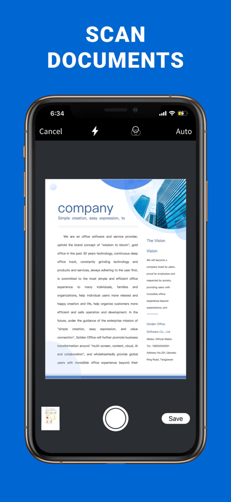 Smart Printer App:Print & Scan - Smart Printer Appを使用してドキュメントをスキャンしているスマートフォン画面