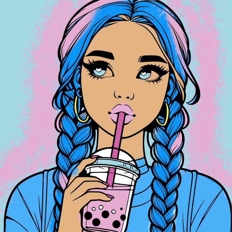 realistic girl with braided hair drinking boba