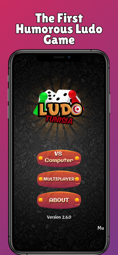 Ludo Tunisia - Menu principal de l'application Ludo Tunisia montrant les modes de jeu contre ordinateur et multijoueur