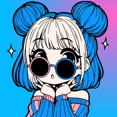 manga girl with hairbuns and sun shape sunglasses