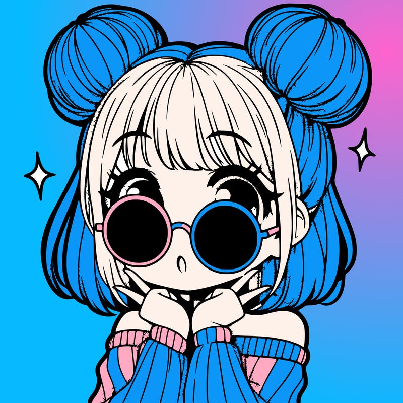 manga girl with hairbuns and sun shape sunglasses