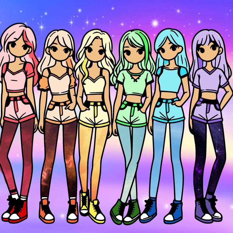 a group of girls wearing crop tops and shorts