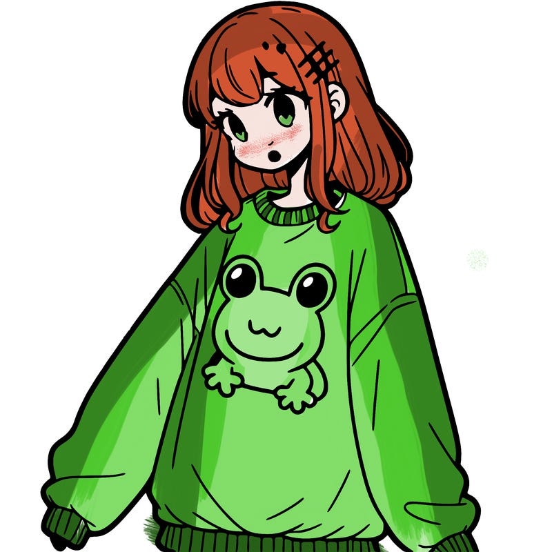 girl wearing frogging sweatshirt