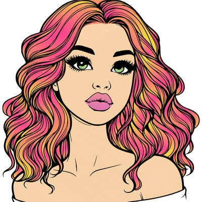 realistic girl with wavy hair and lips