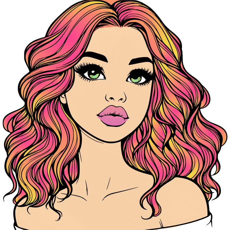 realistic girl with wavy hair and lips