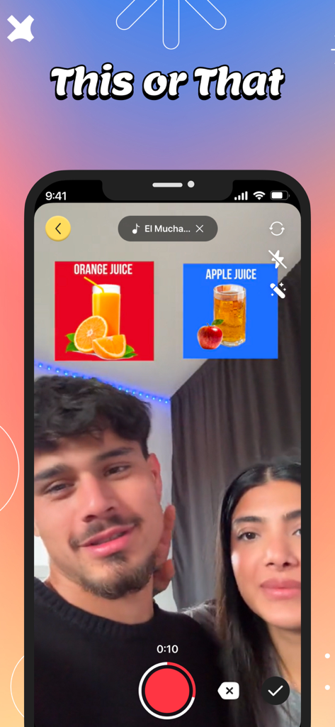 This or That: Filter Challenge - Un hombre y una mujer participando en el desafío del filtro de preferencia de zumo Esto o Lo Otro