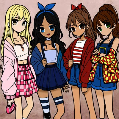 teen manga girls group of 4