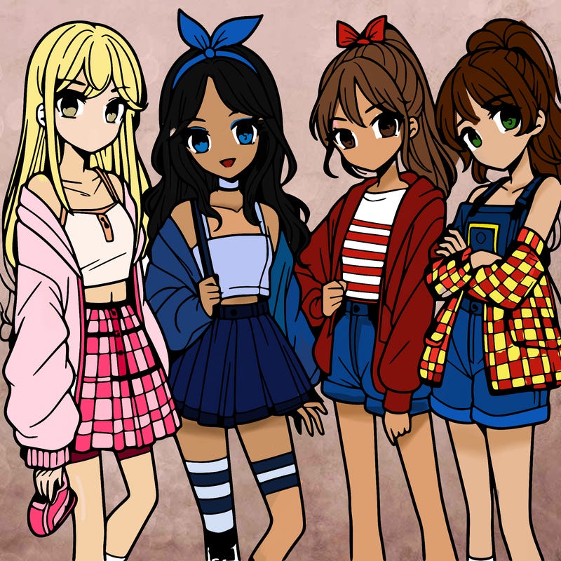 teen manga girls group of 4