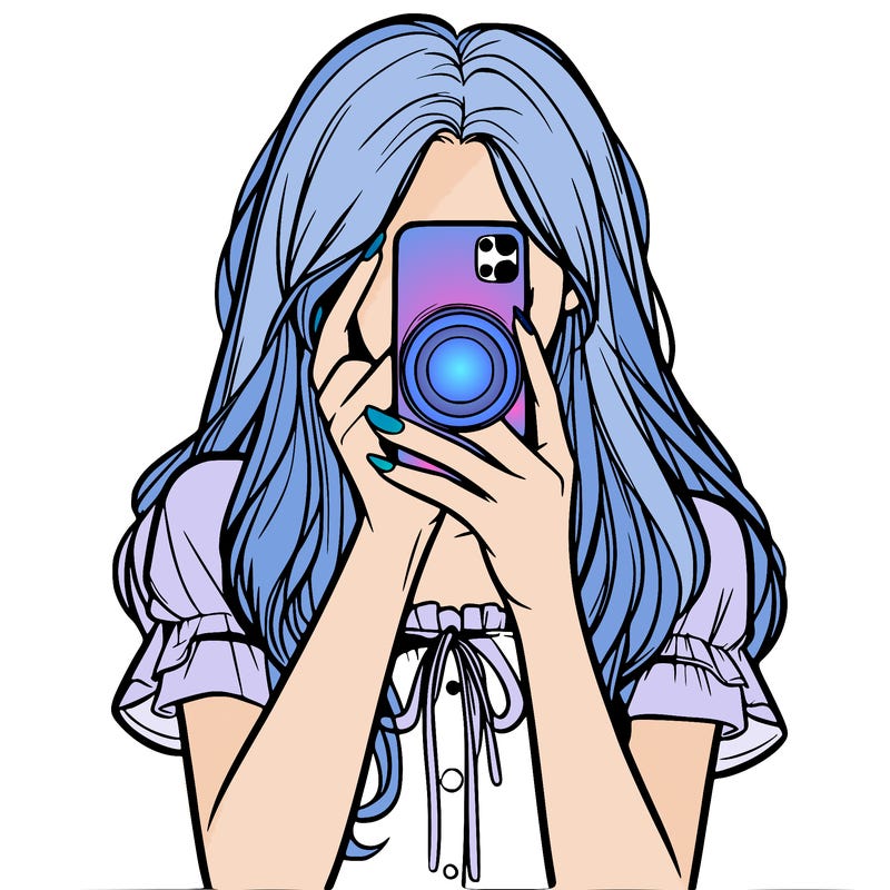 a realistic girl holding her phone taking pictures