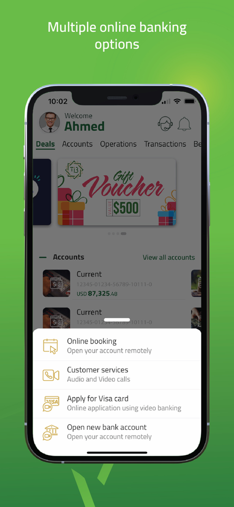 TIB Online - TIB Online mobile app screen showing options for remote account opening and video customer service