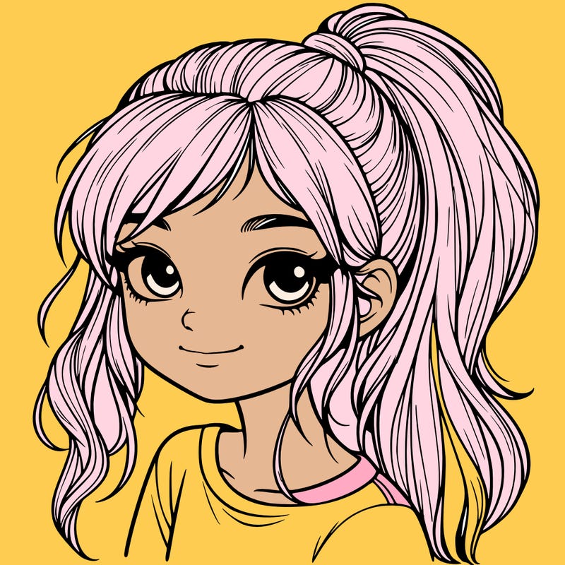 realistic girl with ponytail