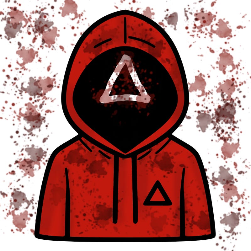 a person with non face waering a hoodie with a small triangle symbol