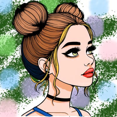 realistic girl with buns on the top of her head