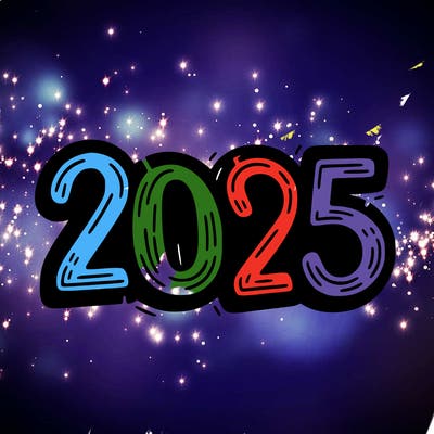 one line scrawled numbers sketch design “2025”