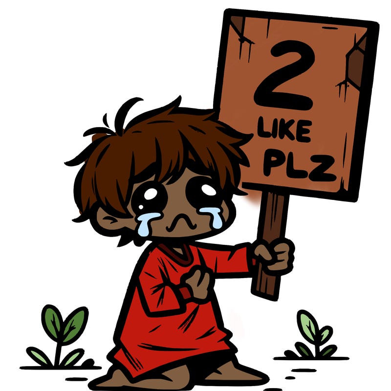 small poor toddler crying with sign that says 2 like plz