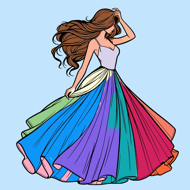 realistic woman with dress flowing in the wind