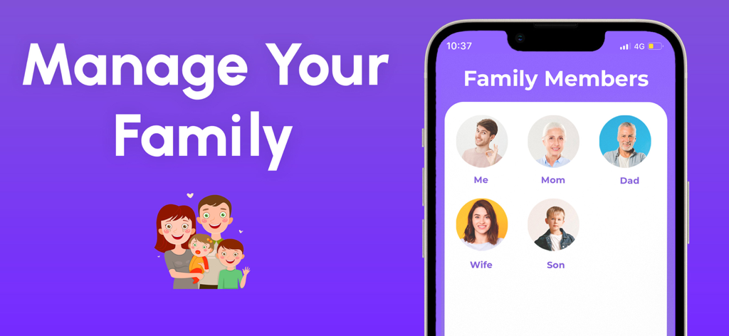 Body Temperature App - Body Temperature App interface showing health tracking profiles for different family members