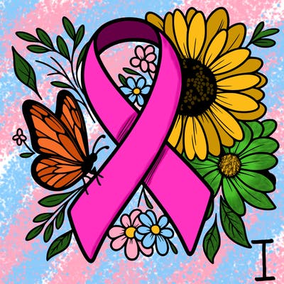 cancer awareness symbol with flowers and butterflies