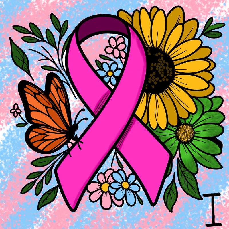 cancer awareness symbol with flowers and butterflies