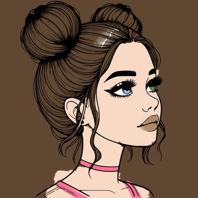 realistic girl with buns on the top of her head
