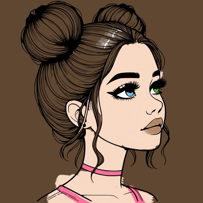 realistic girl with buns on the top of her head