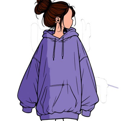 realistic girl with a oversized sweatshirt on and a bun
