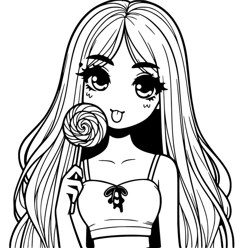 girl with a lollipop in her mouth with long straight hair with a crop top