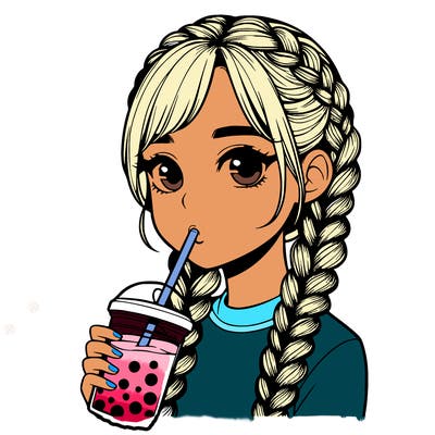 realistic girl with braided hair drinking boba