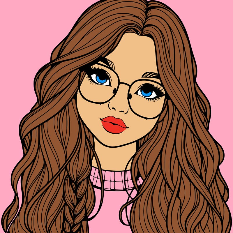girl with long hair and freckles and glasses realistic
